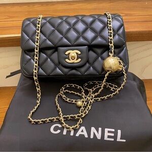 Chanel Black Quilted Crossbody with Gold Chain